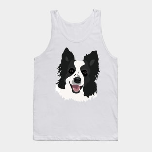 Black and White Border Collie Dog Face Drawing Tank Top